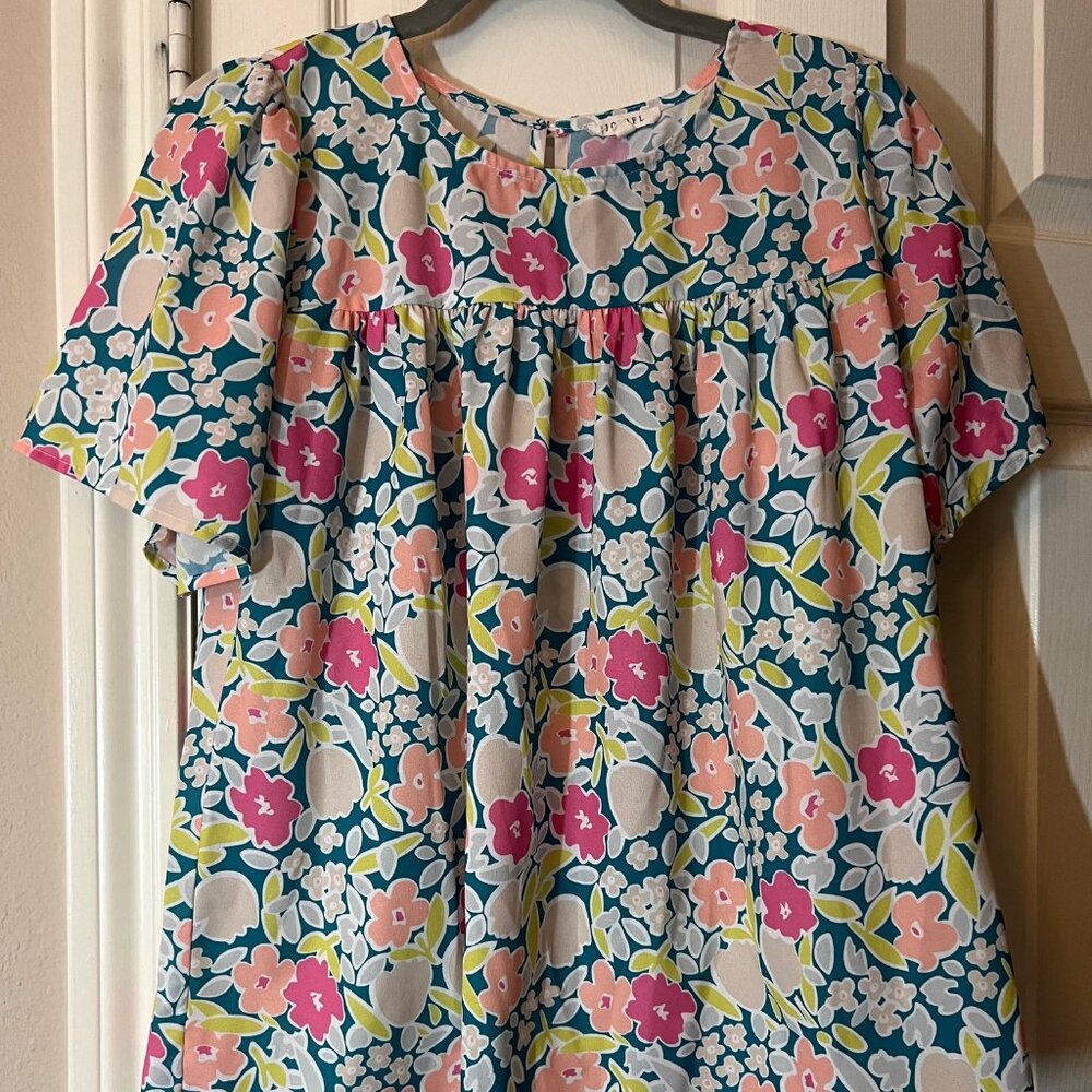 Women's Jodiful Flower Babydoll Blouse Short Sleeve - Size Small